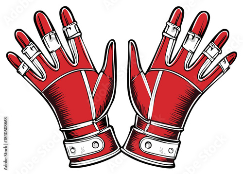 Red Fencing Gloves Illustration: Protective Gear for Sword Fighting and Fencing Competitions