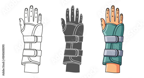 Hand with wrist support isolated on white background medical orthopedic bandage for treatment carpal tunnel syndrome rehabilitation after injury vector