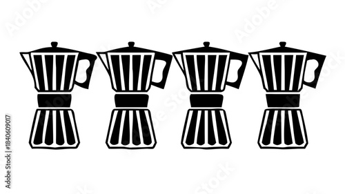 Four sleek vector icons of stovetop espresso makers, embodying the rich heritage and beloved daily practice of preparing classic coffee beverages with elegance
