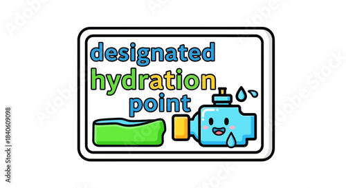 Hydration Station Concept And Adorable Cartoon Engine With Designated Drinking Water Symbol