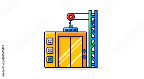 Illustrated Elevator with Emoji Feedback on a Clean White Background for Modern Design
