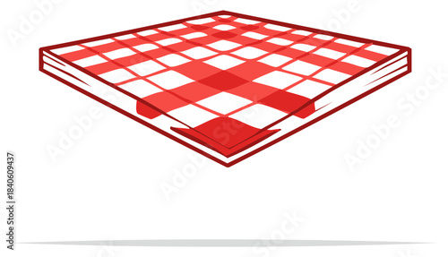 Red and white checkered pattern picnic blanket graphic illustration with classic geometric design