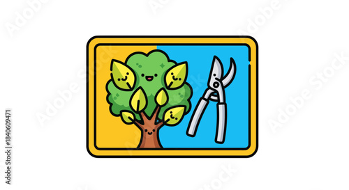 Illustrated Gardening Concept Detailing Tree Pruning and Horticultural Practices