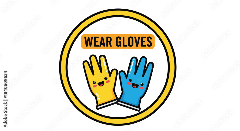 Fototapeta premium Illustrated Reminder Promoting Glove Use Depicts Alertness and Safety in a Circular Design