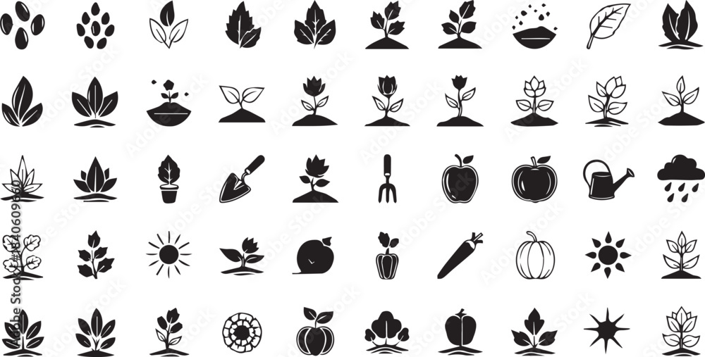 Fototapeta premium Nature and Organic Food Solid Icons Set