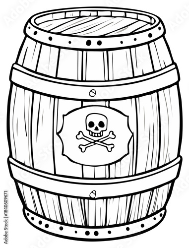 Wooden barrel with skull and crossbones pirate symbol isolated on white background