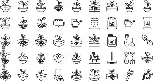 Seedling and Gardening Line Icons Set