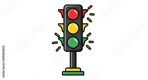 Illustrated Traffic Signal Indicating Stop, Yield, and Go, Vector Style Design