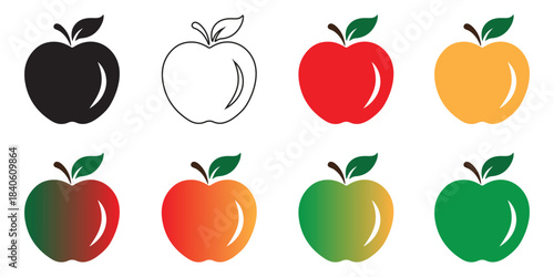 Apple Icon Set in Multiple Styles for Food and Nutrition Design