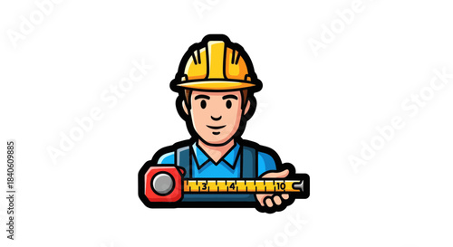 Graphic Illustration Of A Construction Worker Holding A Measuring Tape
