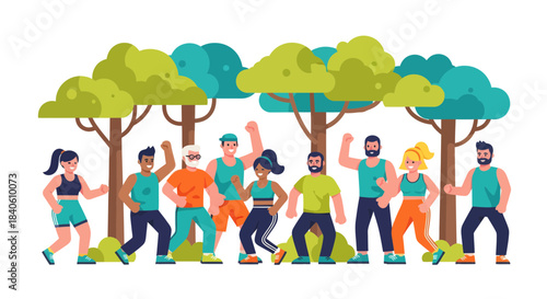 Group Of Diverse People Exercising Outdoors Promoting Health And Wellness Activities