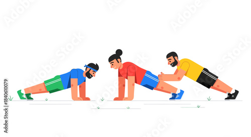 Group Fitness Workout Team Performing Exercise Determination And Strong Body, No More Excuses