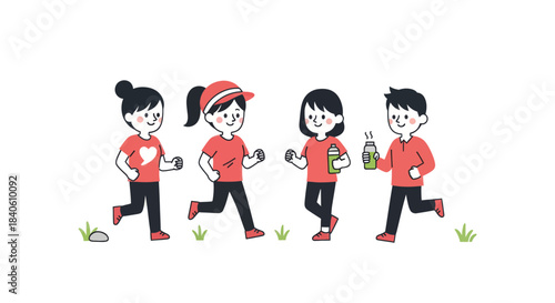Group Of Energetic People Jogging Together While Staying Hydrated For A Fun Day