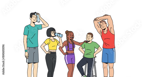 Group Of Diverse Fitness Enthusiasts Relaxing And Ready For Their Next Workout Session