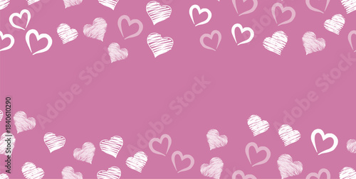 Romantic frame Hand-Sketched Red Hearts Scattered Design	
