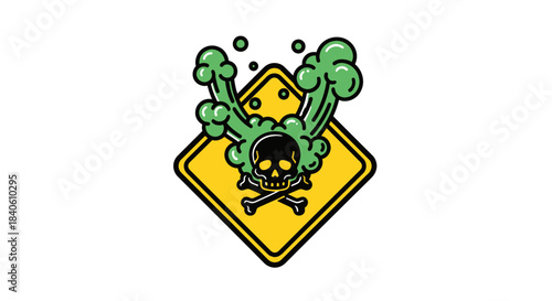 Hazardous Composition Illustration: Toxic Skull with Green Cloud Emerging from a Sign
