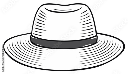 Classic Fedora Hat with Dark Band and Striped Crown Simple Drawing