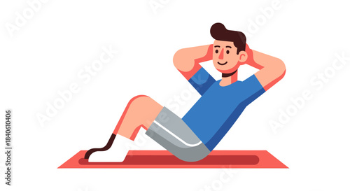 Healthy Lifestyle Depicted: Illustrative Athlete Performing Abdominal Crunches On Yoga Mat