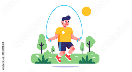 Healthy Lifestyle Depicted Through Young Man Utilizing Jump Rope Sport Activity