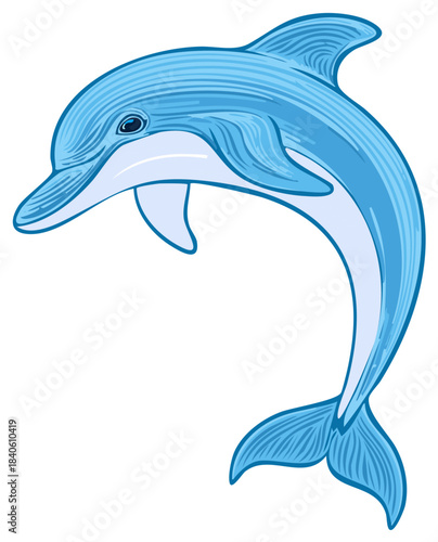 Blue Dolphin Jumping Marine Animal in Vector Style, Aquatic Illustration