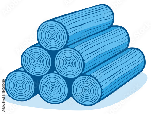Stylized Stack of Rolled Lumber Logs, Cartoon Wood Pile, Ready to be Processed for Industry and Construction