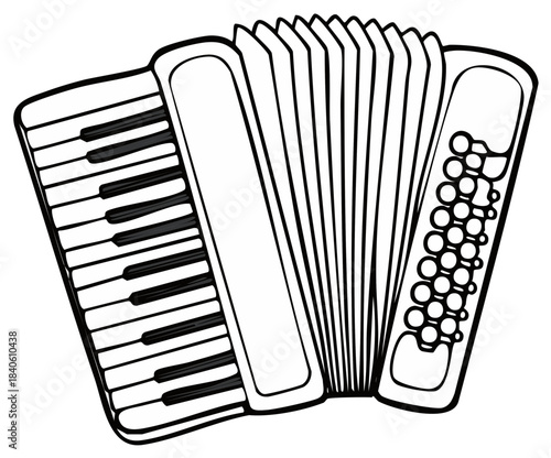 Illustration of a Black and White Accordion Musical Instrument