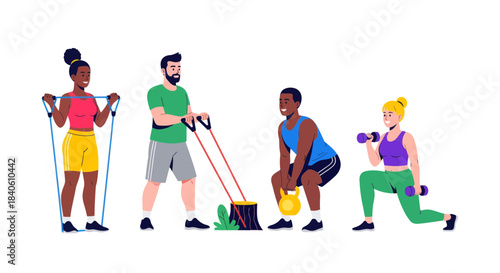 Healthy Lifestyle Fitness Exercises With Group Doing Workout Training Together At The Gym