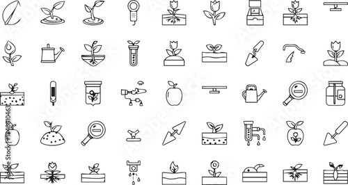 Gardening and Agriculture Outline Icon Set