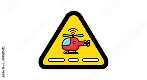 Helicopter Warning Icon in a Triangle Sign on a White Isolated Background