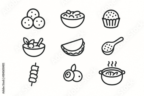 Brazilian food vector icon set with pão de queijo feijoada brigadeiro açaí and churrasco