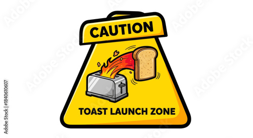 Humorous Alert Sign Featuring A Toaster And Toast Describing A Toast Launch Zone