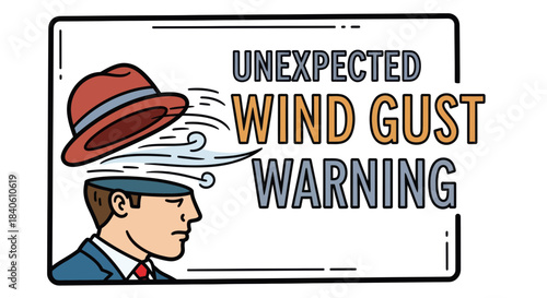 Humorous Alert Of An Unexpected Wind Gust Threatening To Blow Off A Hat