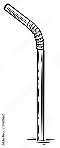 Hand drawn sketch illustration of a single flexible bent drinking straw