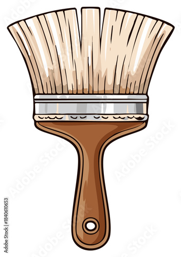 Cartoon Illustration of a Brown Handled Paintbrush with Silver Ferrule and White Bristles
