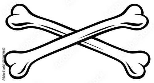 Crossed bones vector illustration. Simple black outline graphic of two skeletal femurs forming a danger symbol