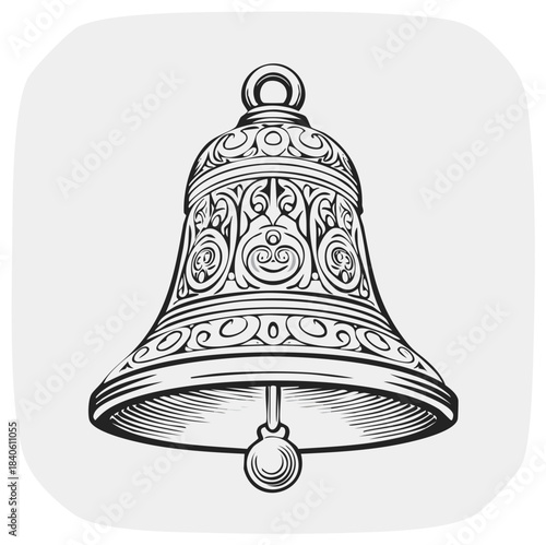 Elegant vintage bell detailed line art illustration with intricate decorative patterns