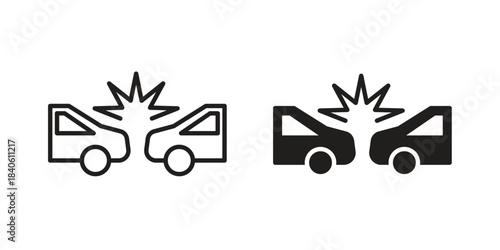 Rear end collision icon doodle set. editable outline stroke vector eps