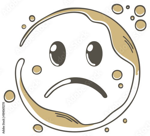 Sad Cartoon Emoticon Face with Liquid Border and Droplets, Depressed, Upset