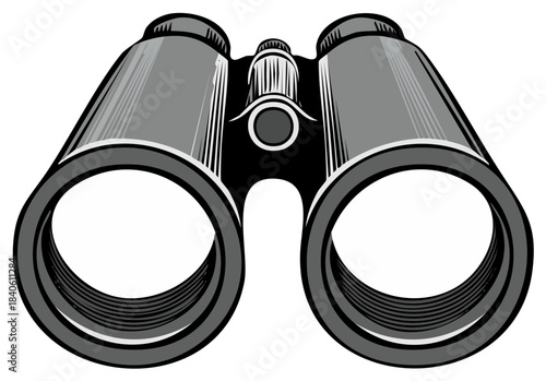 Vector illustration of classic gray binoculars for observation discovery and remote viewing