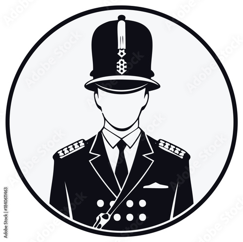 British policeman in uniform inside a circular frame vector illustration.