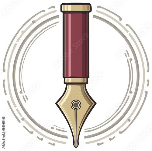 Classic fountain pen with ornate swirling lines artistic design