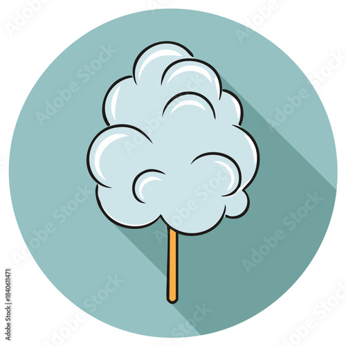 Delicious fluffy blue cotton candy on a stick modern flat design illustration with long shadow