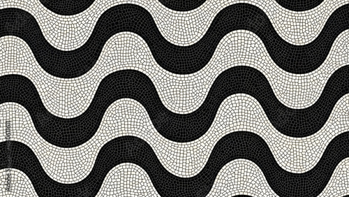 Copacabana beach sidewalk, black and white geometric artistic seamless pattern
