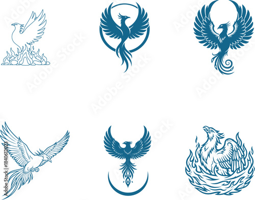 A captivating collection of stylized phoenix bird illustrations symbolizing power strength rebirth 