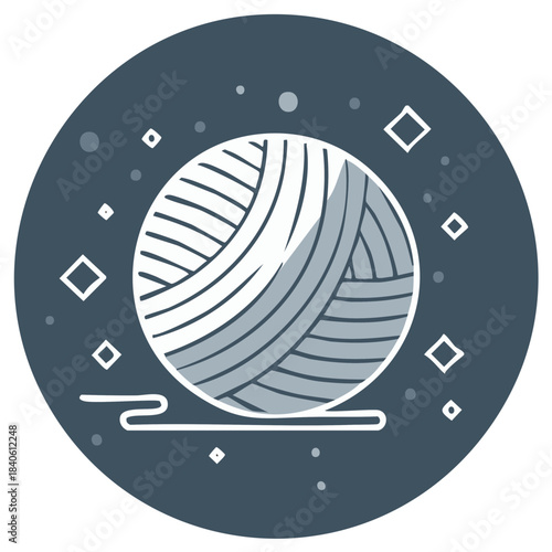 Stylish wool yarn ball illustration with abstract decorative elements for creative hobbies