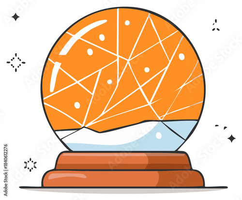 Abstract Crystal Ball with Orange and White Geometric Patterns Floating Snowflakes