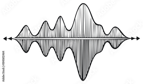 Hand Drawn Audio Waveform Visualization Sketch with Fluctuating Peaks and Troughs on a Timeline