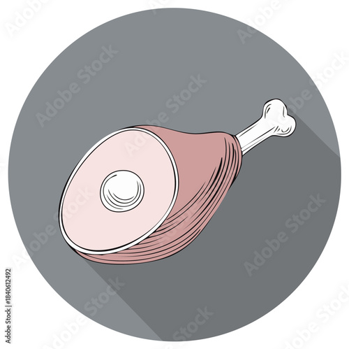 Ham Shank Illustration Food Icon Meat Cut Round Design Graphic Symbol Flat Design