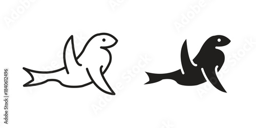 Sea lion icon doodle set. editable outline stroke vector eps