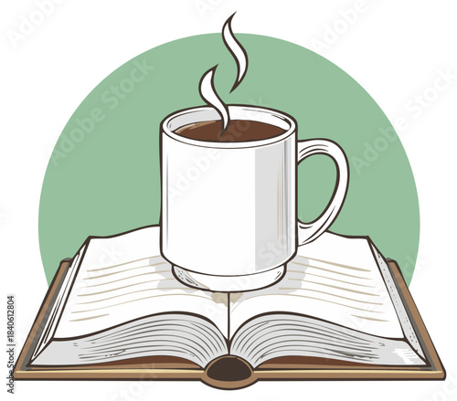 Cozy Coffee Break Open Book Hot Beverage Illustration Reading Relaxation Concept